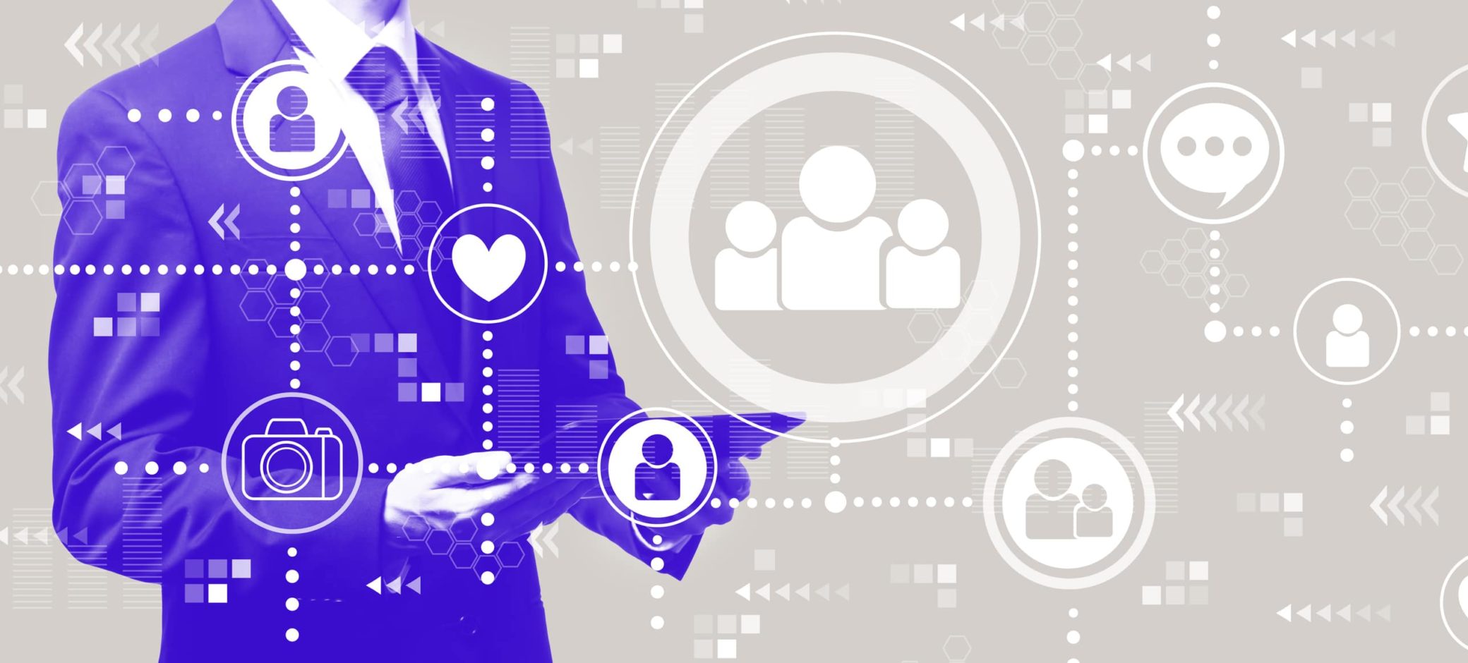 Social media with businessman holding a tablet